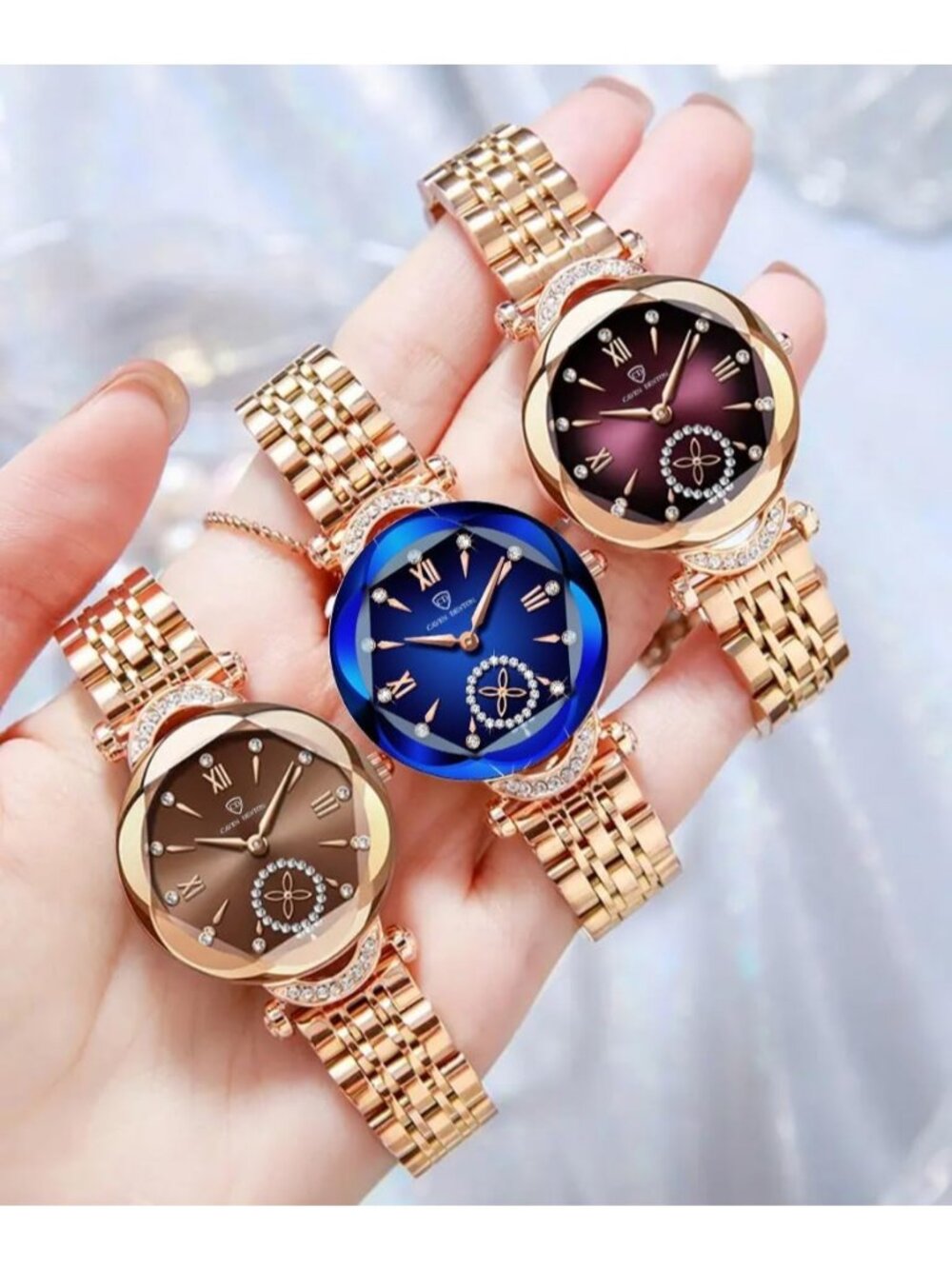Women's Purple Crystal Accents Dainty Stainless Steel Strap Quartz Wrist Watch - Picture 4 of 4